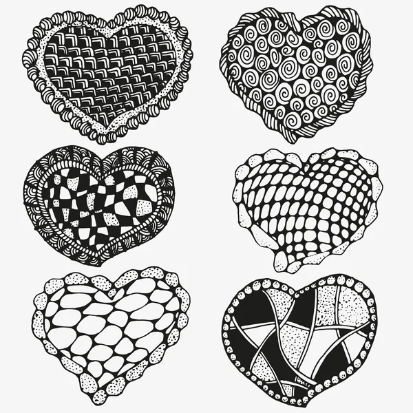 Vzor pro omalovánky s umělecky ručně kreslenou srdce — Stockový vektor