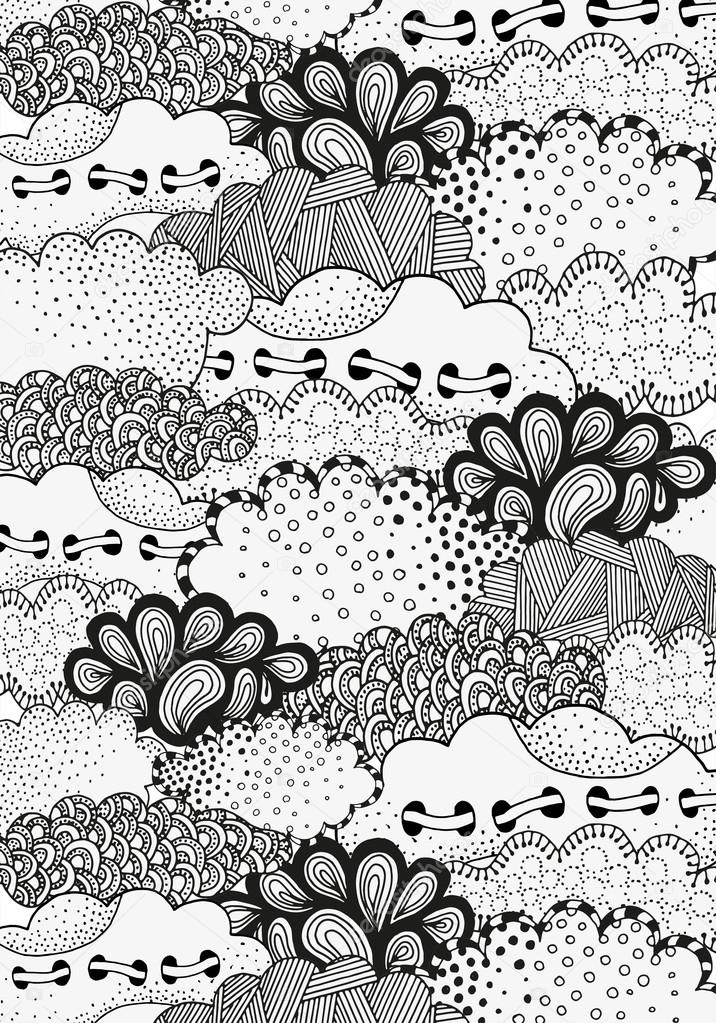 Art background with abstract clouds. Pattern for coloring book.