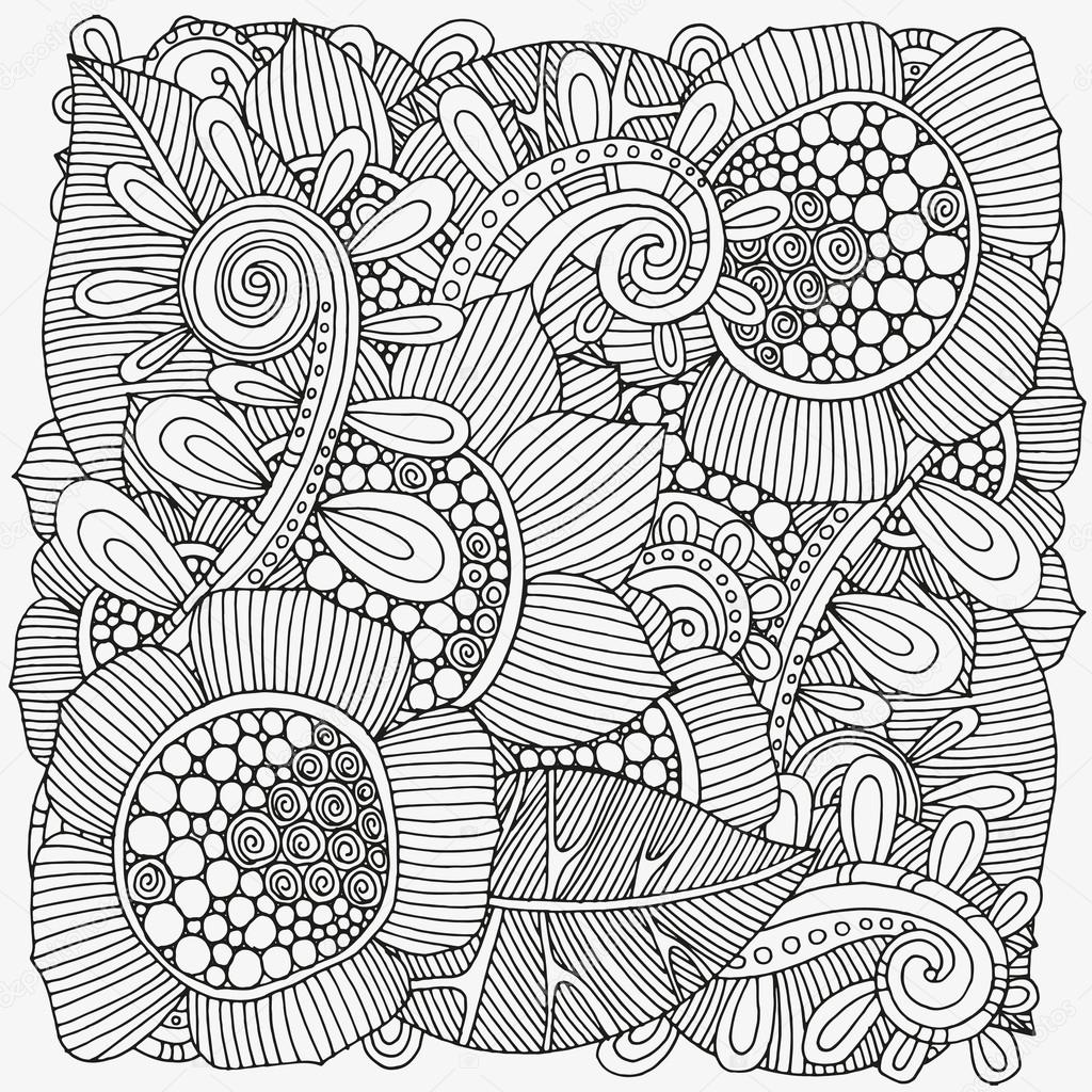 Floral doodle. Black and white pattern