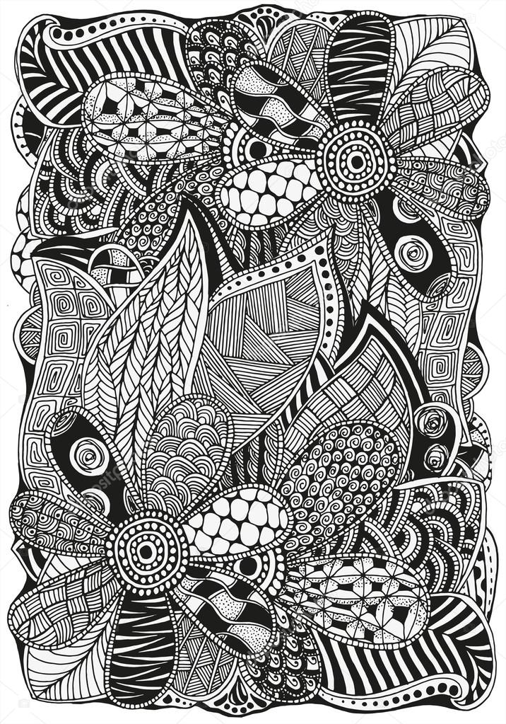 Pattern for coloring book. Ethnic, floral, retro, doodle, tribal design element.