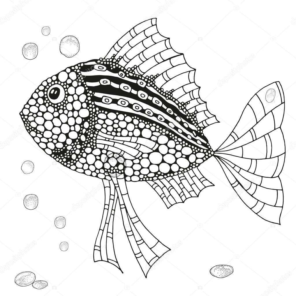 Black and white hand drawn cute fish