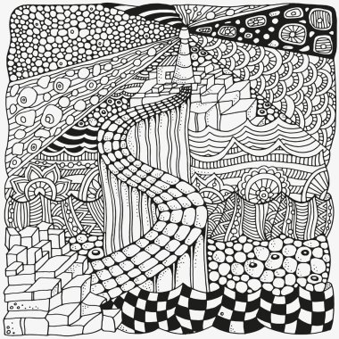 Siyah ve beyaz soyut fantezi resim.