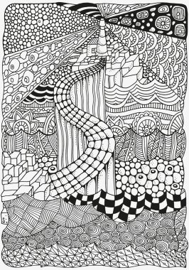 Siyah ve beyaz soyut fantezi resim.