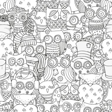 Boyama kitabı için desen. Baykuşlar. Siyah ve beyaz