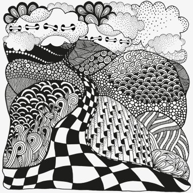 Siyah ve beyaz soyut fantezi resim.