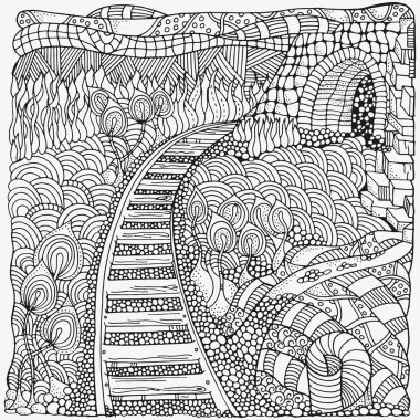 Siyah ve beyaz soyut fantezi resim.