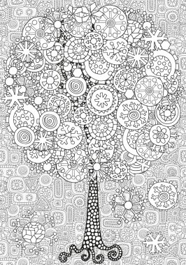 Soyut ağaç fantezi resim. Siyah, beyaz ve gri