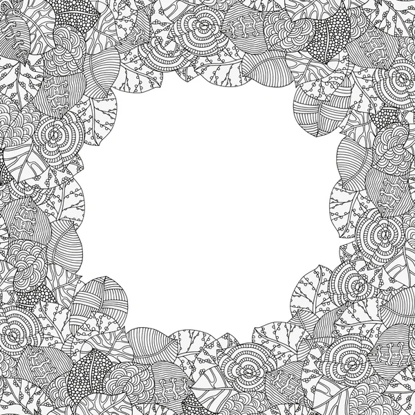 Blommig doodle bakgrundsmönster med höstlöv — Stock vektor