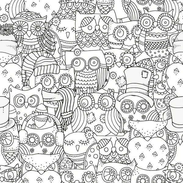 Boyama kitabı için desen. Baykuşlar. Siyah ve beyaz