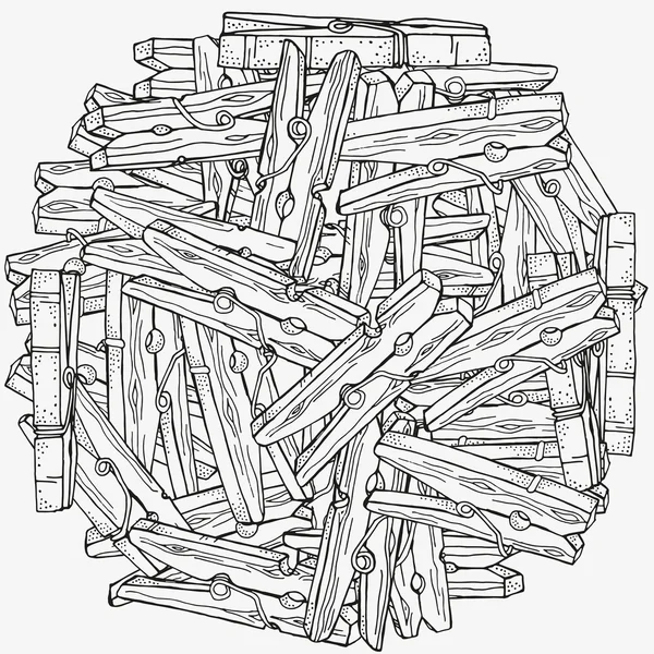 Fából készült clothespins, kézzel készült dekoratív elemek — Stock Vector