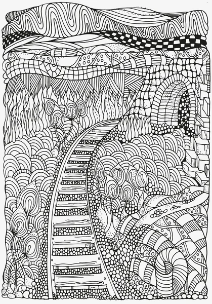 Siyah ve beyaz soyut fantezi resim. Uzun yol