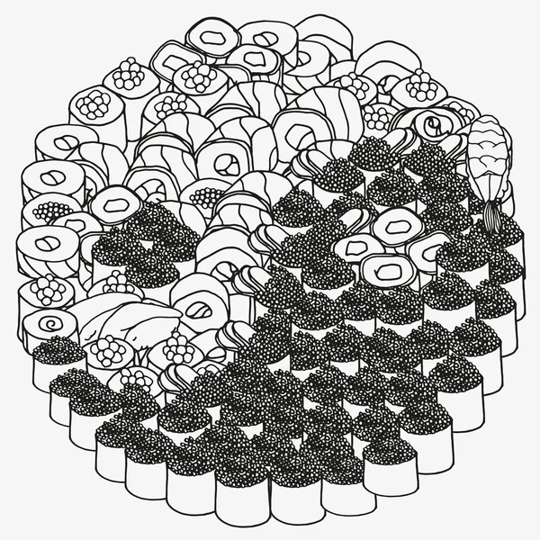 Ornement avec sushi et petits pains — Image vectorielle