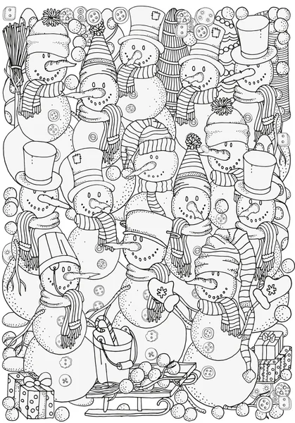 Neşeli kardan adam. Siyah ve beyaz