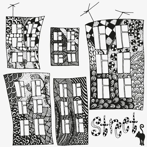Skizzen von künstlerisch gestalteten Häusern. — Stockvektor