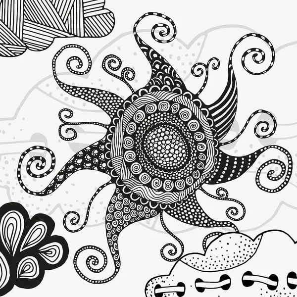 Artísticamente Sun. Mandala arte dibujado a mano — Vector de stock