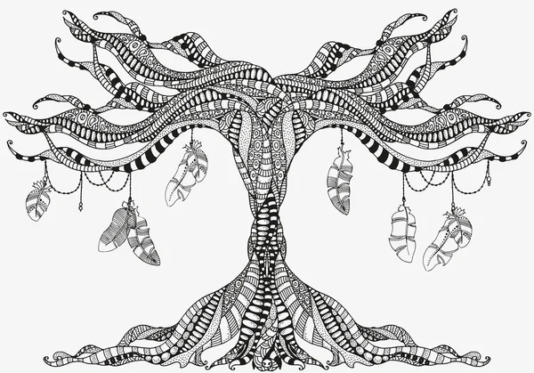 Imagen abstracta de fantasía de árbol. Negro, blanco y gris — Archivo Imágenes Vectoriales