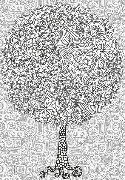 Streszczenie drzewo fantazja obraz. Czarny, biały i szary — Wektor stockowy