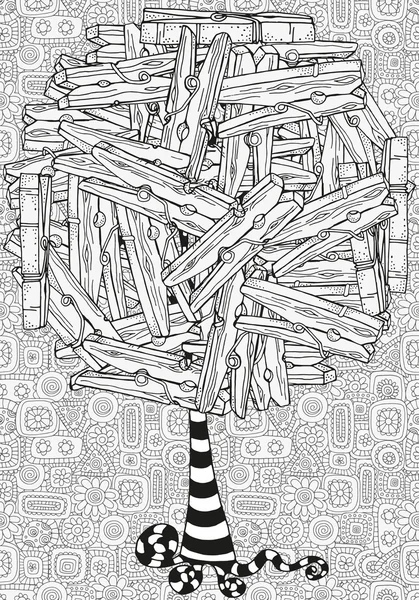 Imagen abstracta de fantasía de árbol. Negro, blanco y gris — Vector de stock