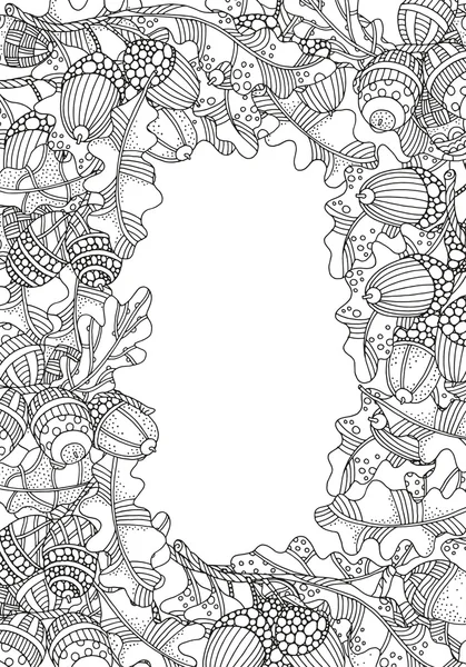 예술적으로 손으로 그린 도토리와 떡갈나무 잎 색칠에 대 한 패턴 — 스톡 벡터