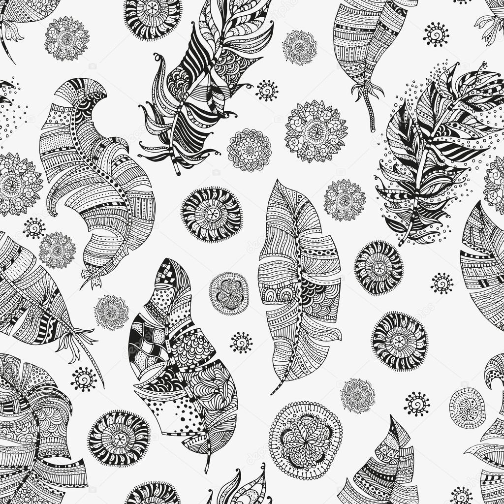 seamless pattern of artistically feathers