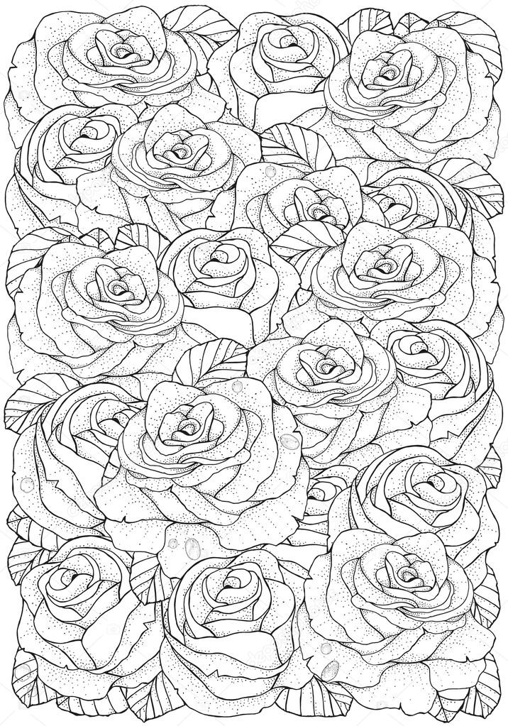 Seamless pattern with roses. Black and white background