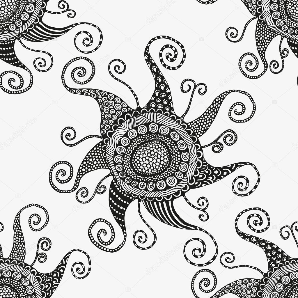 Artistically Sun. Hand drawn art mandala