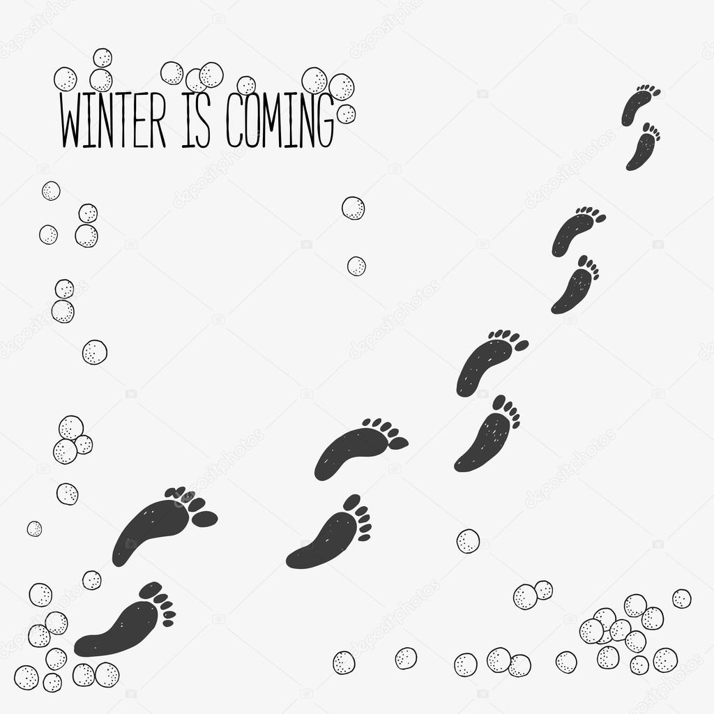 Winter is coming. Footprints in the snow.