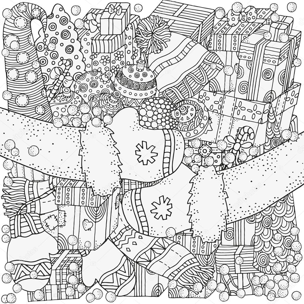 Pattern for coloring book. Winter sketches.