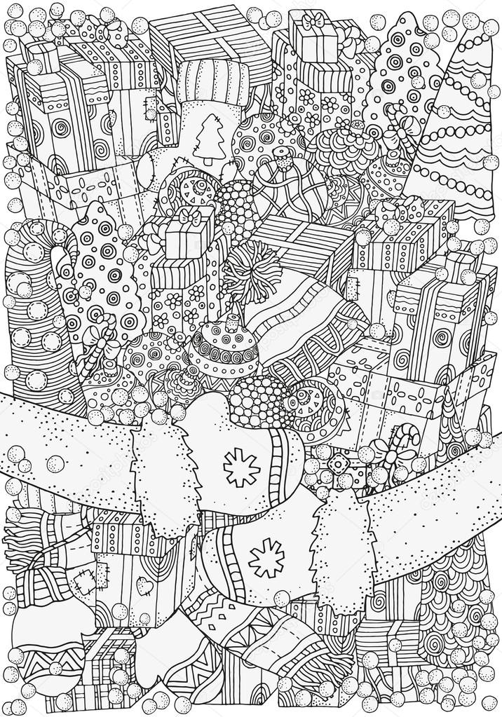 Pattern for coloring book. Winter sketches.