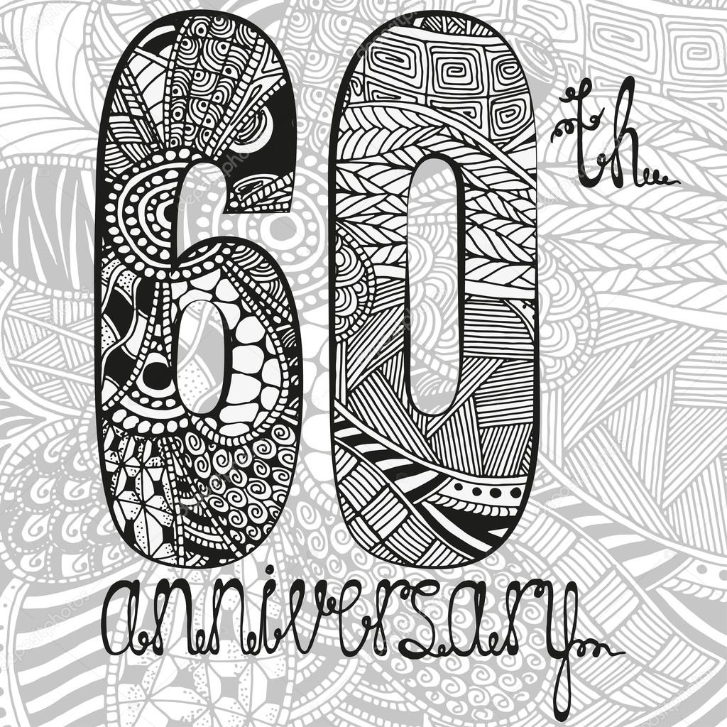 Template emblem 60th anniversary. Black and white background