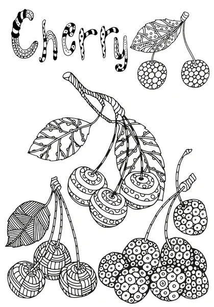 Conjunto de cerezas dibujadas a mano — Archivo Imágenes Vectoriales