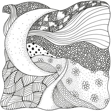 Siyah ve beyaz soyut fantezi resim