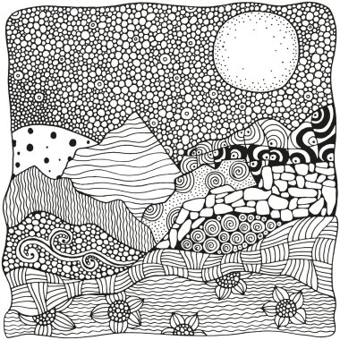 Moonlight ve dağlar soyut fantezi resim