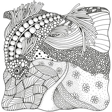 Siyah ve beyaz soyut fantezi resim