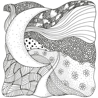 Siyah ve beyaz soyut fantezi resim