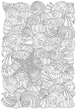 Zentangle tarzında deniz kabukları koleksiyonu