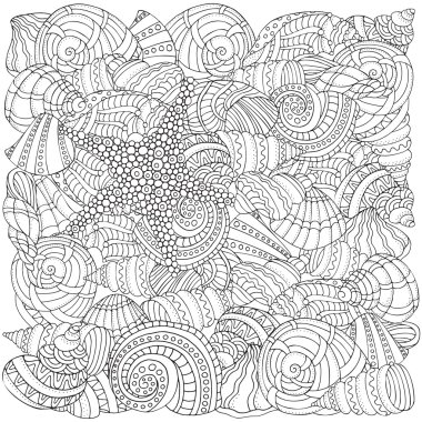 Zentangle tarzında deniz kabukları koleksiyonu