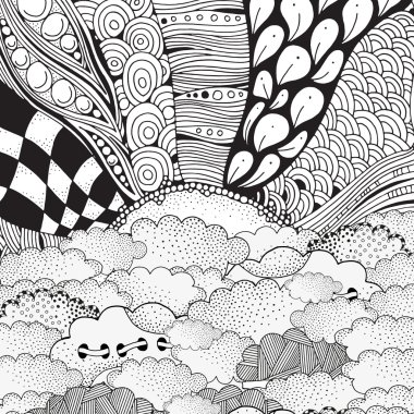 Güneş ve bulutlar Doodle arka plan