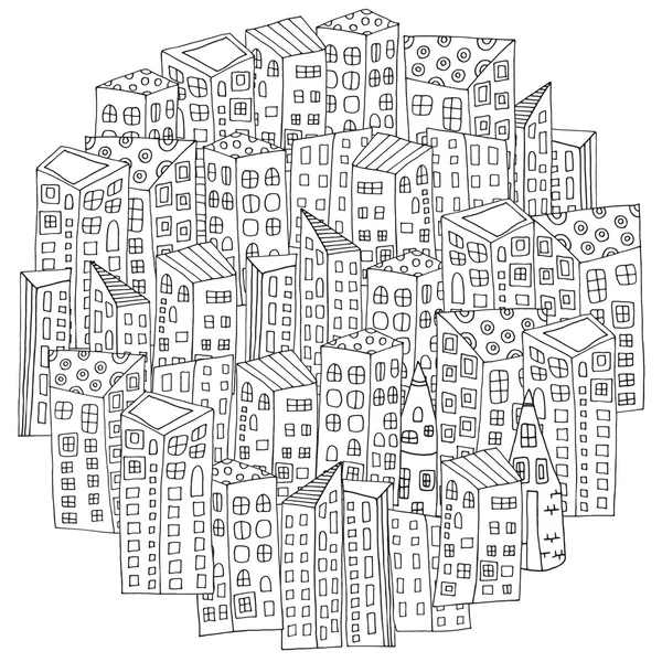 Kruh ve tvaru kruhu s městskými domy — Stockový vektor