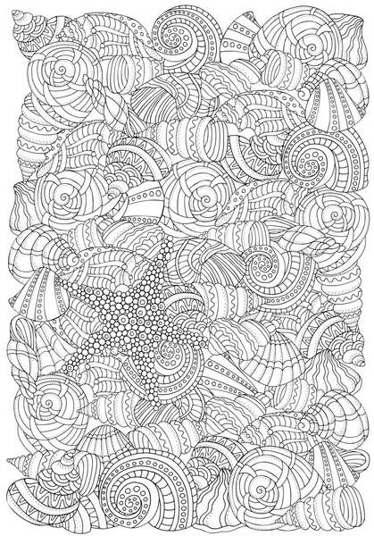 Zentangle tarzında deniz kabukları koleksiyonu