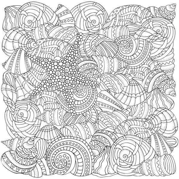 Sea shells collection in zentangle style — Stock Vector