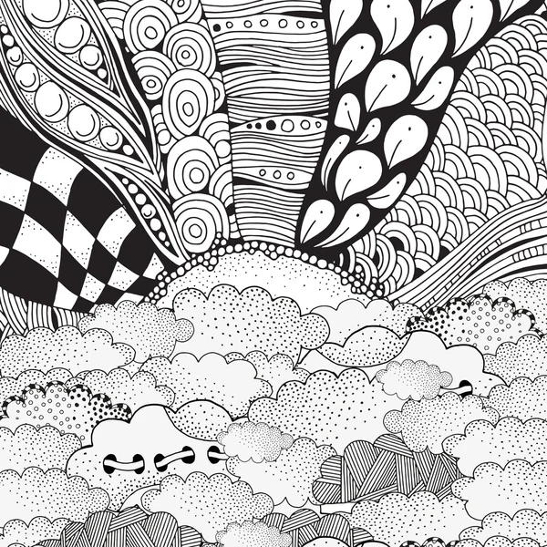 Soleil et nuages Doodle fond — Image vectorielle