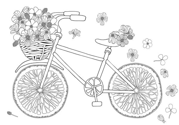 Fahrrad mit Blumen im Korb — Stockvektor
