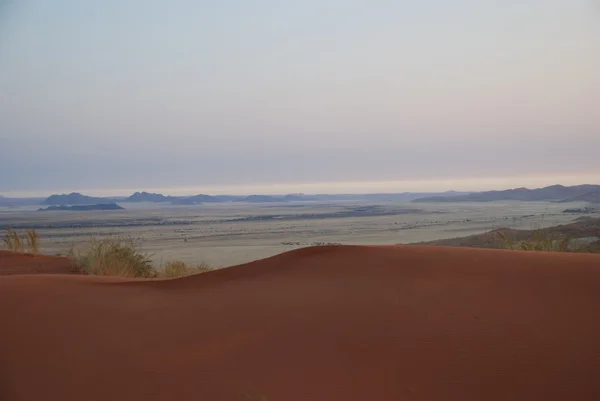 Kvällen utsikt över savannen i Namibia från röda dyner — Stockfoto