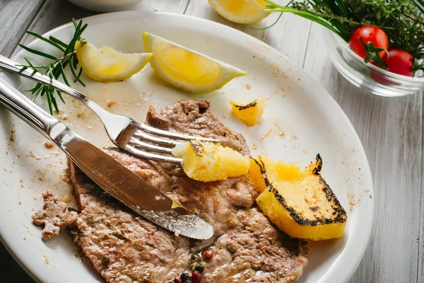 Steak and grilled polenta — Stock Photo, Image