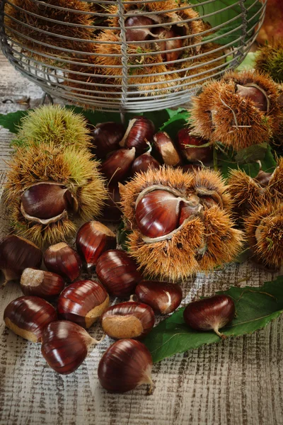 Castañas de otoño en la mesa — Foto de Stock