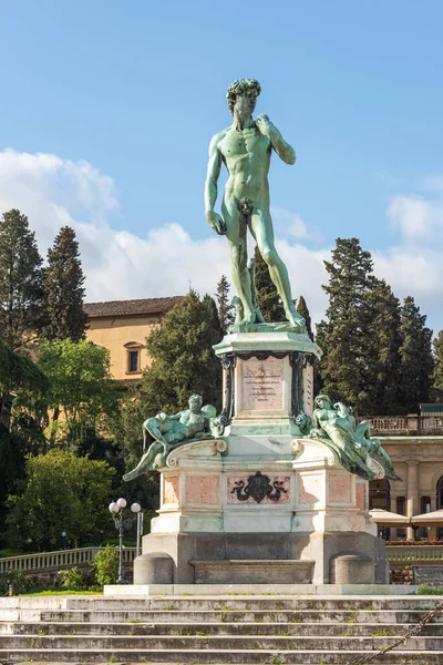 statue of David in center of Piazzale Michelangelo in Florence