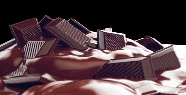 Çikolata Erime. Çikolatalı Krem ve siyah arka plan üzerine yapışır. 3D render