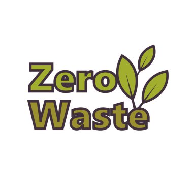 Yeşil metin ve yaprak aksanlı sıfır atık eko simgesi. Sürdürülebilirlik, atık azaltma ve ekolojik bilinçli yaşam kavramı. Yapay zeka olmayan vektör oluşturuldu