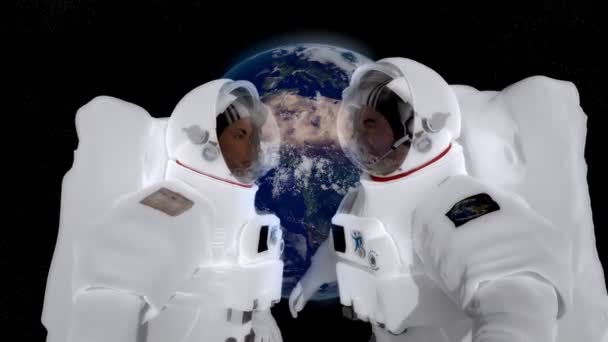 Homeworld.Astronauts mluví v prostoru. — Stock video